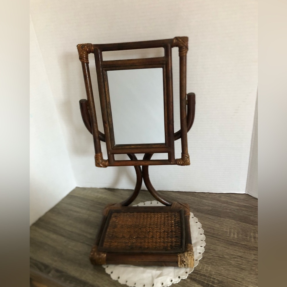 Vtg Woven Wicker Vanity Mirror